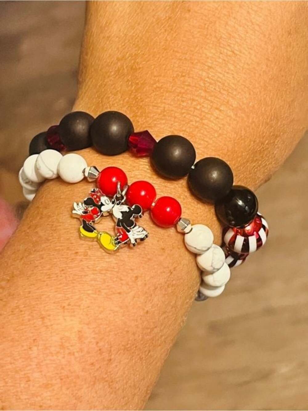 Women’s Red & White Mickey Charm Beaded Bracelet Set